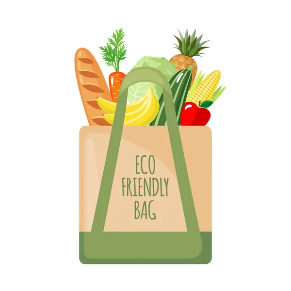 Ícone Eco Bag com produtos em estilo plano . —  Vetores de Stock