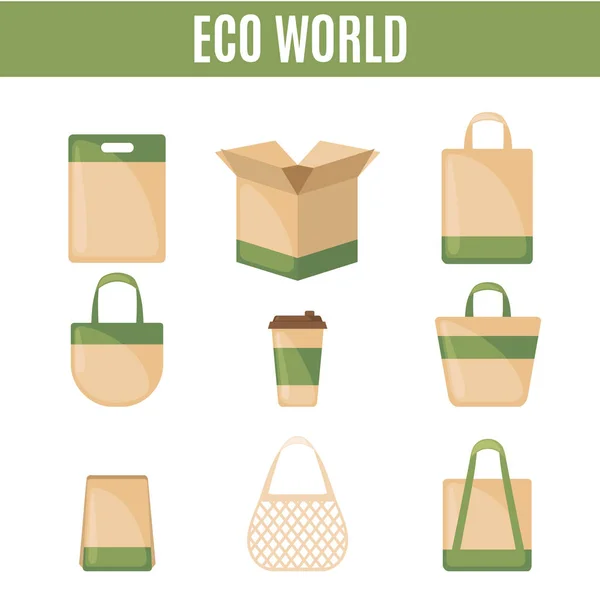 Set of Eco packaging icons in flat style. — Stock Vector