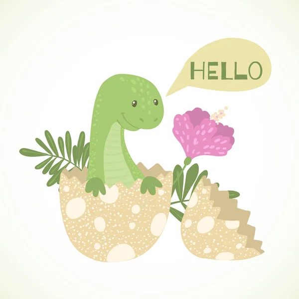 Χαριτωμένο καρτούν μωρό δεινόσαυρος επώαση από το αυγό. — Διανυσματικό Αρχείο