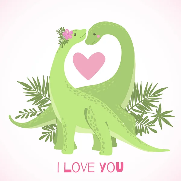 Cute cartoon dinosaurs in Love isolated on white. — Stock Vector