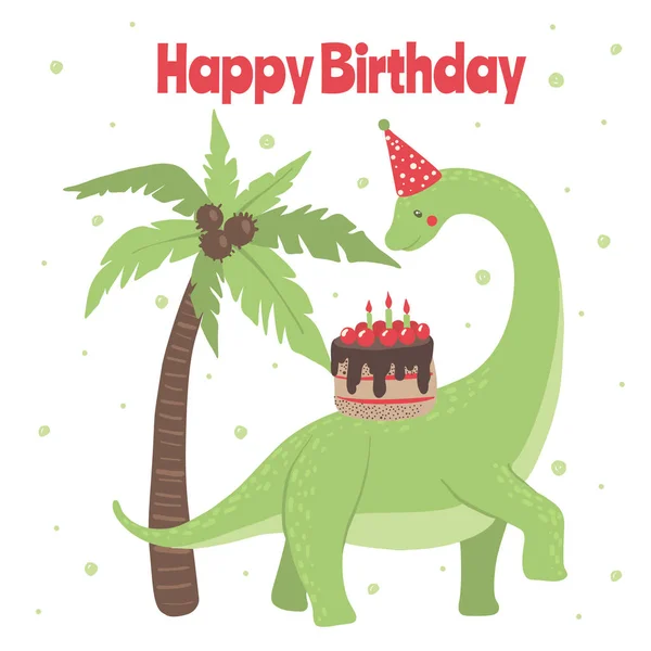 공룡 귀여운 만화 생일 카드. — 스톡 벡터