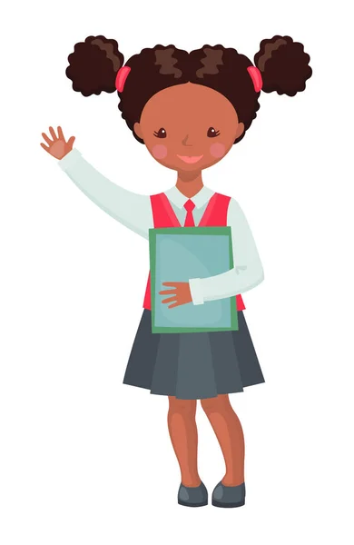 African American school meisje karakter met boeken. — Stockvector