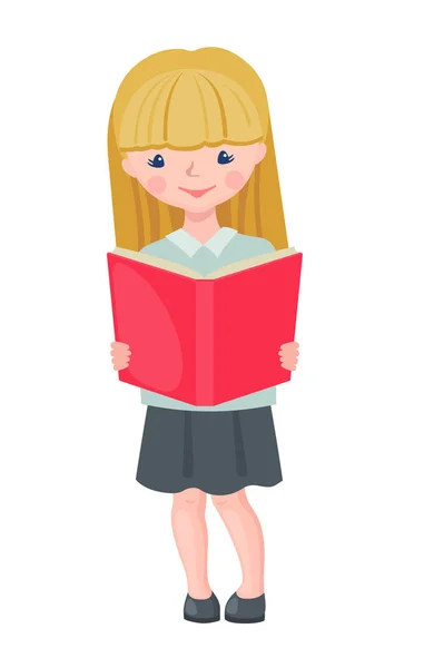 Vector schattig school meisje karakter lezing boek. — Stockvector