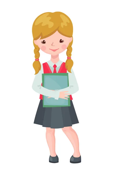 Vector schattig school meisje karakter met boeken. — Stockvector