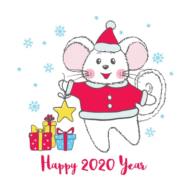 New Year greeting card with cute Mouse.