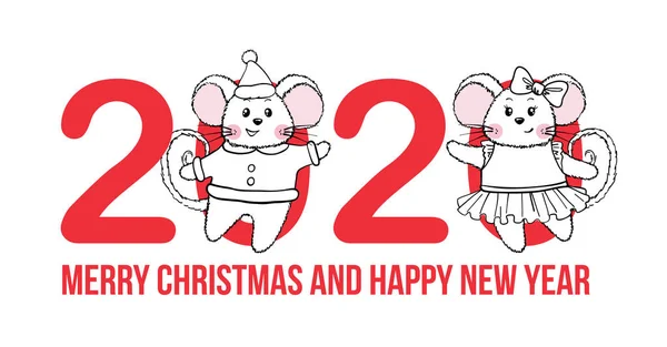 Nowy rok i świąteczne kartki z numerami i cute Mouses. — Wektor stockowy