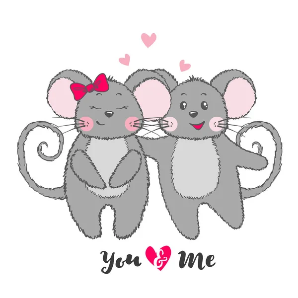 Открытки на день Святого Валентина с милыми мышами . — стоковый вектор