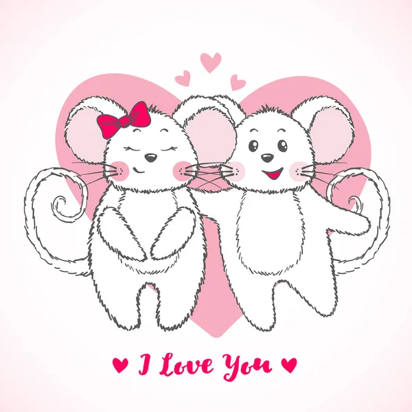 Valentine's Day greeting card with cute Mouses. — Stock Vector