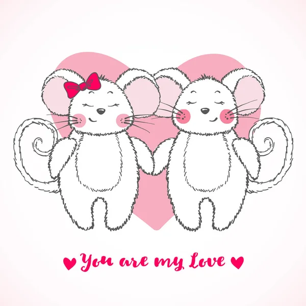Aftelkalender voor Valentijnsdag wenskaart met schattige Mouses. — Stockvector