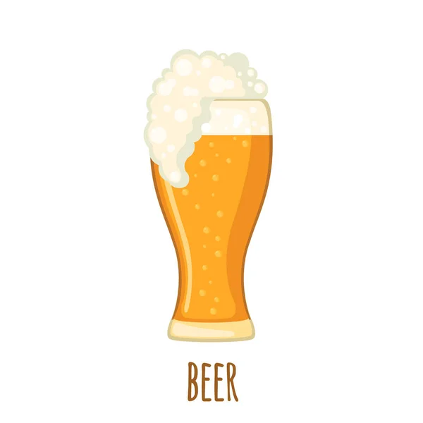 Vidrio de cerveza en estilo plano aislado sobre fondo blanco . — Vector de stock