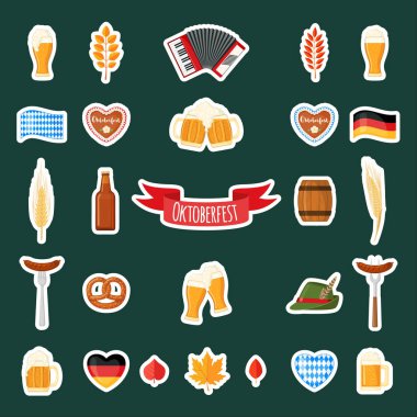 Oktoberfest bira festivali çıkartmaları düz tarzda ayarlanır.