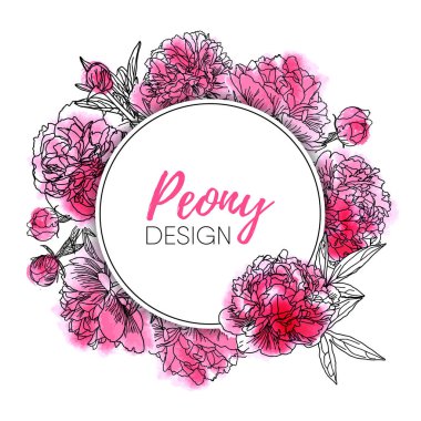 Beyaz izole suluboya şakayık ile Çiçek çerçeve.