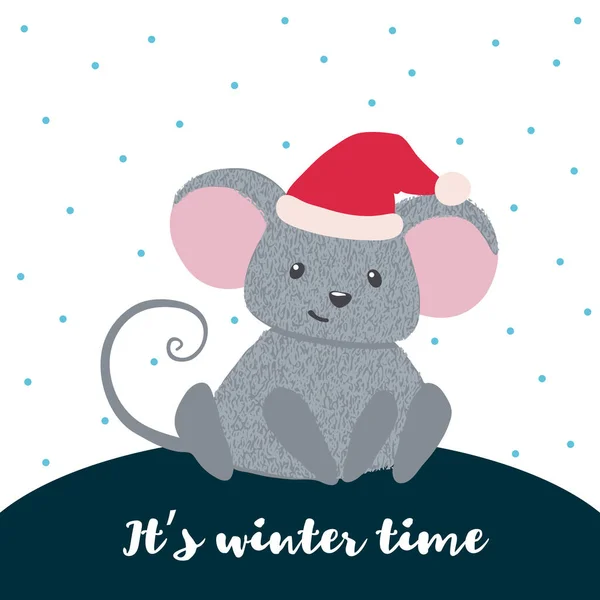 Ano Novo cartão de saudação com bonito Mouse . — Vetor de Stock