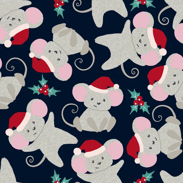 かわいいマウスとクリスマスや新年のシームレスなパターン. — ストックベクタ