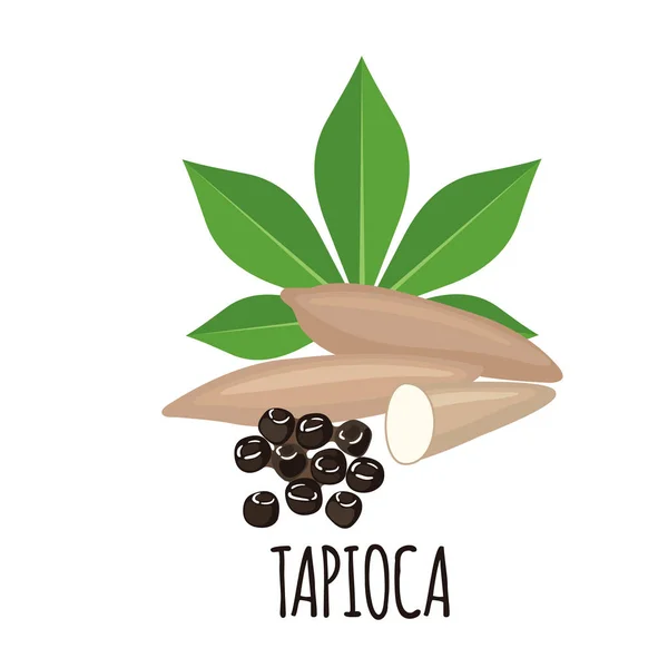 Icono de planta de Tapioca con hoja y raíces en estilo plano aislado sobre fondo blanco . — Vector de stock