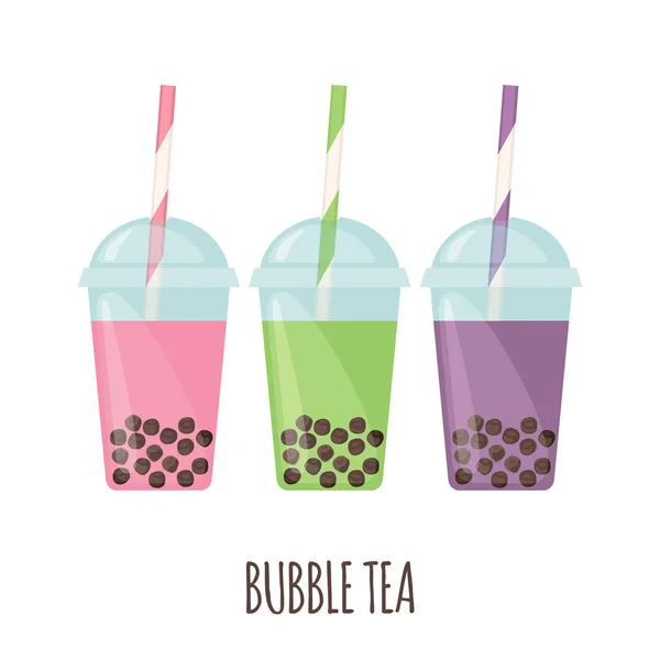 Set de iconos de té de leche Bubble en estilo plano aislado en blanco . — Vector de stock