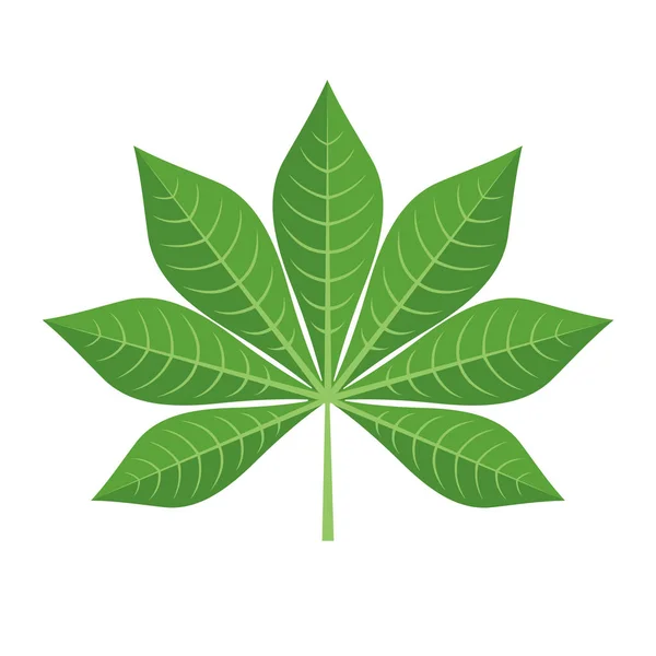 흰 배경에 분리 된 납작 한 모양의 녹색 카사바 잎 아이콘. — 스톡 벡터