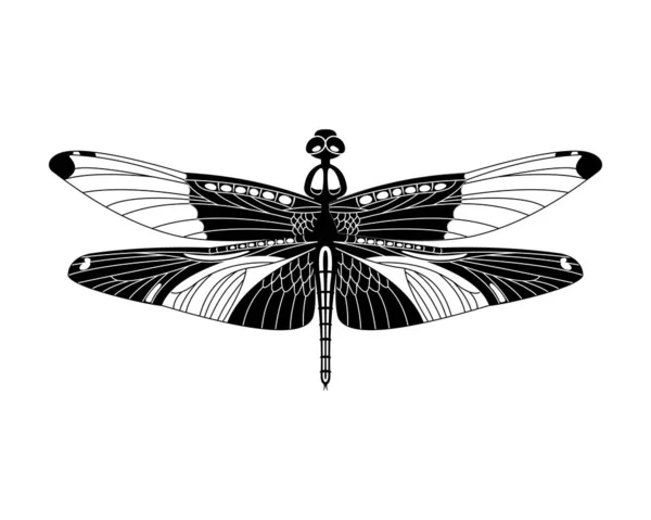 Ícone de libélula vetorial preto isolado no fundo branco , — Vetor de Stock