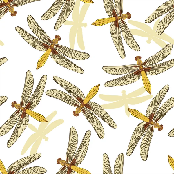 Μοτίβο χωρίς ραφή με Dragonfly απομονώνονται σε λευκό φόντο. — Διανυσματικό Αρχείο