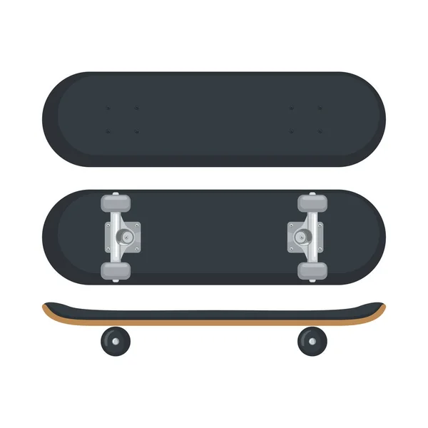 Skateboard Ikon Platt Stil Isolerad Vit Bakgrund Topp Och Sidoutsikt — Stock vektor