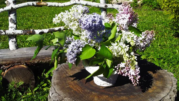 Bouquet Lilac Wicker Basket — Stock Photo, Image