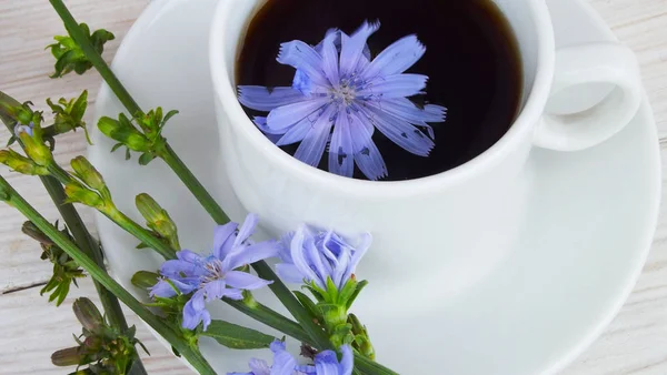 Heerlijk Gezond Drankje Uit Cichorei Houten Achtergrond — Stockfoto