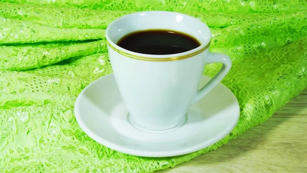 Una Taza Perfumado Una Servilleta Verde — Foto de Stock