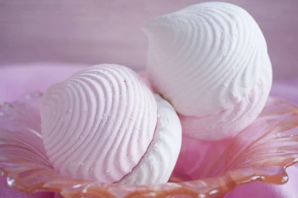 Wanilia Owoców Marshmallows Wazonie Różowy Serwetka — Zdjęcie stockowe