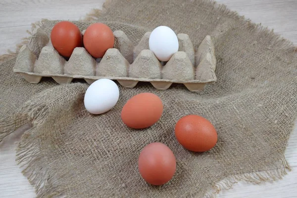 Huevos Frescos Arpillera — Foto de Stock
