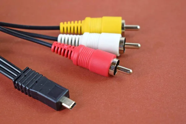 White Yellow Red Wire Audio Video Cable Connector White Background — Stock Photo, Image