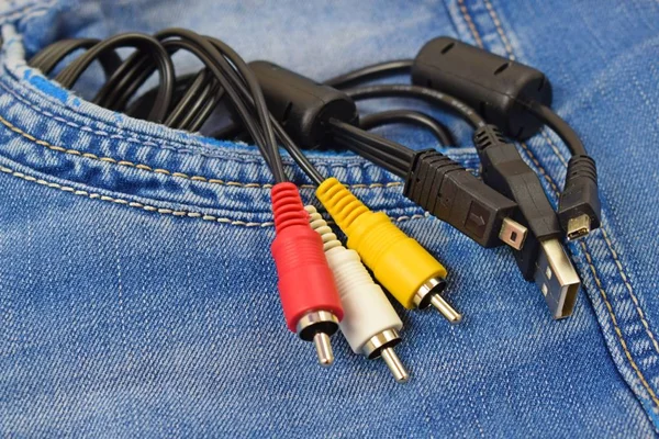 White Yellow Red Wire Audio Video Cable Connector White Background — Stock Photo, Image