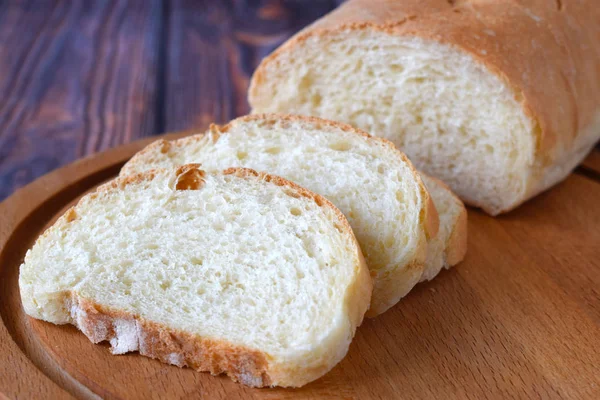 Fresh Homemade Bread Sliced Wooden Background — Stock Photo, Image