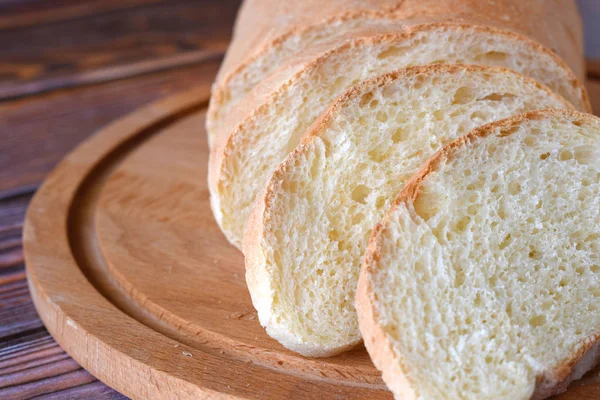 Fresh Homemade Bread Sliced Wooden Background — Stock Photo, Image