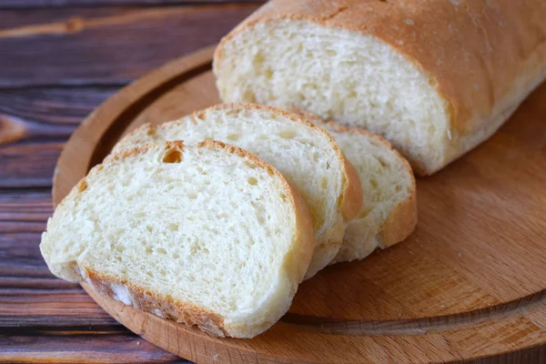 Fresh Homemade Bread Sliced Wooden Background — Stock Photo, Image