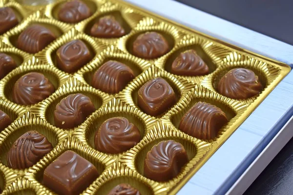 Chocolates in a box.Delicious dessert.