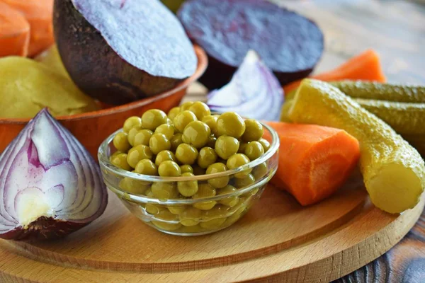 Ingrediënten Voor Salade Een Houten Board Vegetarian Voedsel — Stockfoto