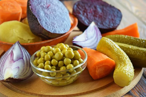 Ingrediënten Voor Salade Een Houten Board Vegetarian Voedsel — Stockfoto