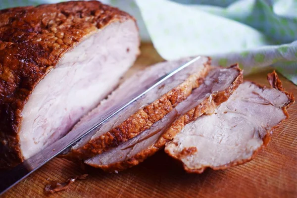 Delicious Baked Meat Wooden Board — Stock Photo, Image