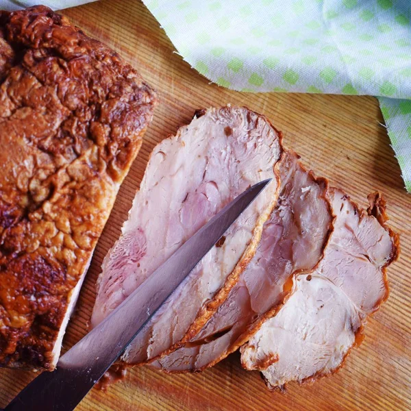 Delicious Baked Meat Wooden Board — Stock Photo, Image