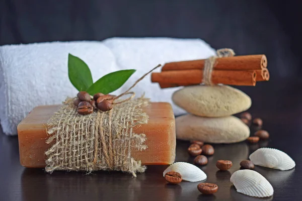 Handmade Soap Skin Care Product Aroma Coffee Cinnamon Spa Treatments — Stock Photo, Image