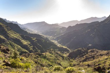 Gran Canaria ada, Kanarya Adaları, İspanya iç dağlık manzara. Mirador El Mulato, uyanık melez çekilmiş fotoğrafı.