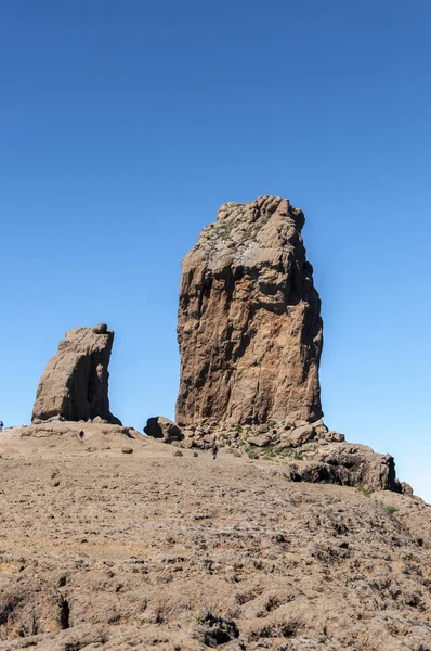 Utsikt Över Roque Nublo Peak Fördunklade Rock Rock Molnen Nublo — Stockfoto