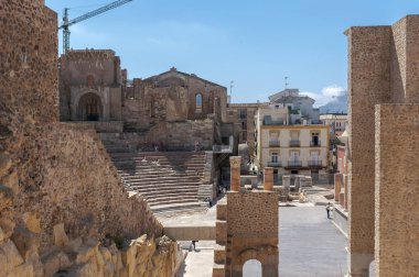 Cartagena, İspanya - 12 Nisan 2017: Roma Tiyatrosu Cartagena, İspanya'nın sayısı. 5 ve M.ö. 1 arasında inşa edilmiş.