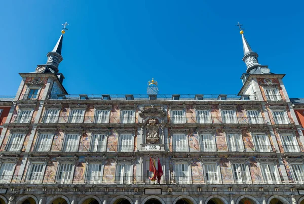 Detail of the facade of La Casa de la Panaderia, Bakery House, a building on the north side of the Plaza Mayor, Main Square, in the center of Madrid, Spain