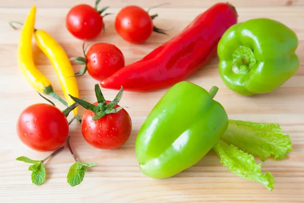 Variety Fresh Appetizing Vegetables Wooden Table — Stock Photo, Image