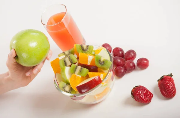 Juicy Fruit Salad Apple Fresh Juice Healthy Eating — Stock Photo, Image