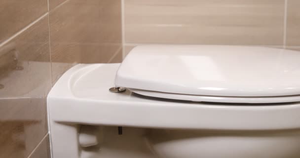 Bijgesneden Beeld Van Vrouw Schoonmaak Van Toilet Met Doek — Stockvideo