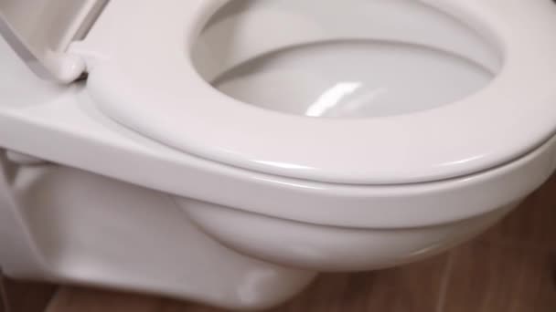 Bijgesneden Beeld Van Vrouw Schoonmaak Van Toilet Met Doek — Stockvideo