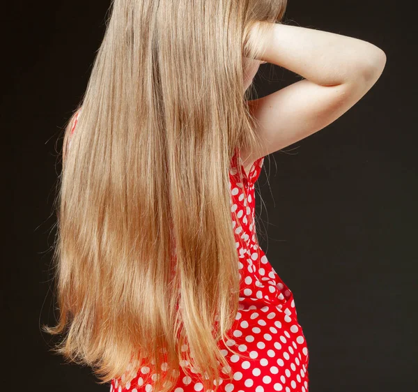 Portrait Little Girl Beautiful Long Hair Black Background — Stock Photo, Image