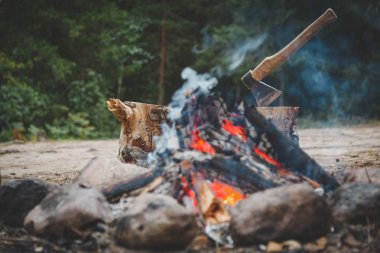 Ahşap şenlik ateşi closeup